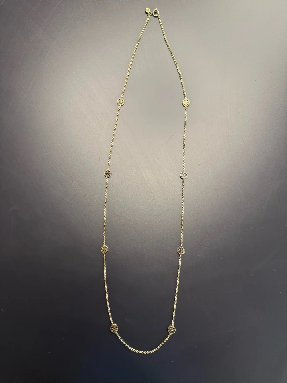 TORY BURCH Miller Medallion Long Station Necklace in 18k Plated Gold